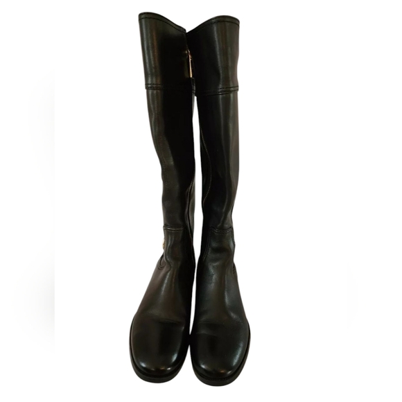 Michael Kors Black Leather Riding Boots Knee High Gold MK Equestrian Size 5.5 - Picture 6 of 7